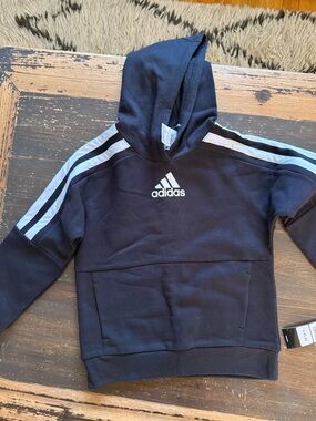 Adidas Kids black size small 8 Hooded Sweatshirt with White Stripes